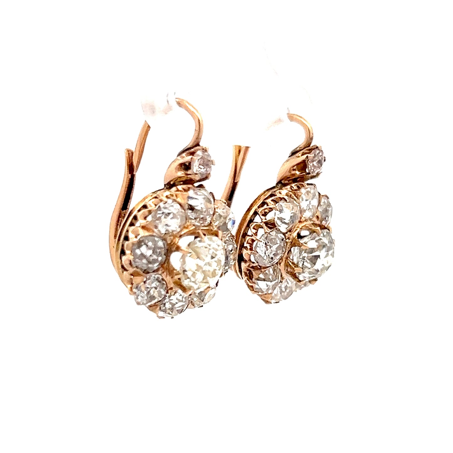 5.55 Victorian Old Mine Cut Diamond Earrings in 14k