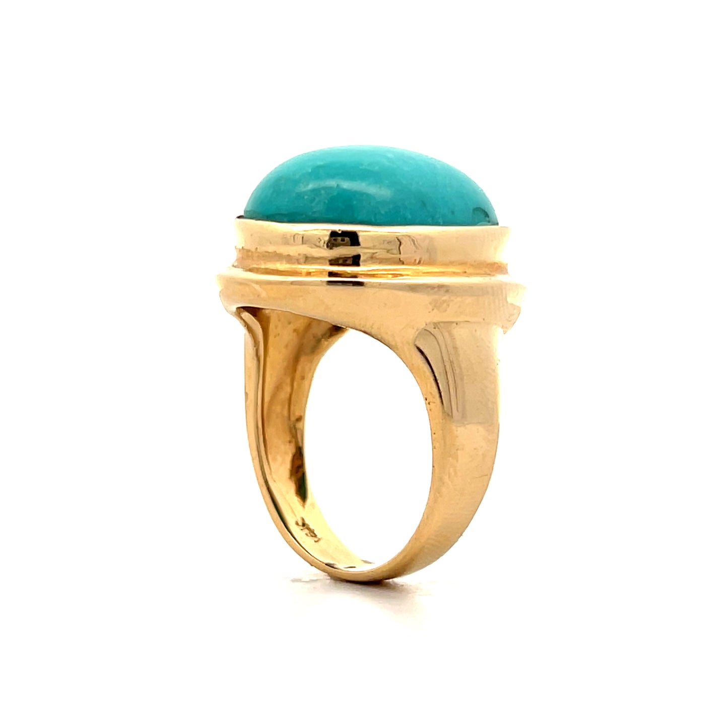 17.90 Oval Cabochon Turquoise Cocktail Ring in 14k