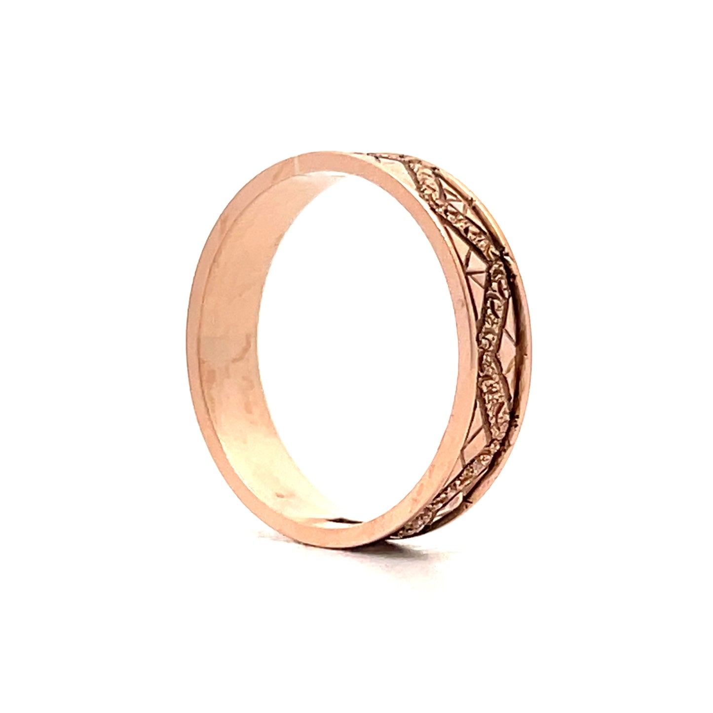 Mens Victorian Geometric Wedding Band in 14k Rose Gold
