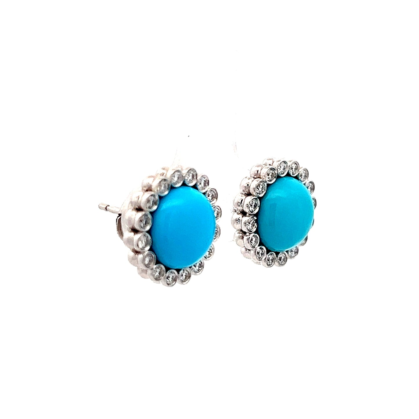 .50 Cabochon Turquoise & Diamond Stud Earrings 18k