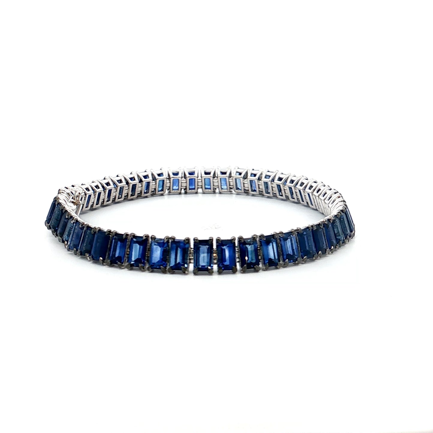 14.31 Emerald Cut Sapphire Tennis Bracelet in 18k