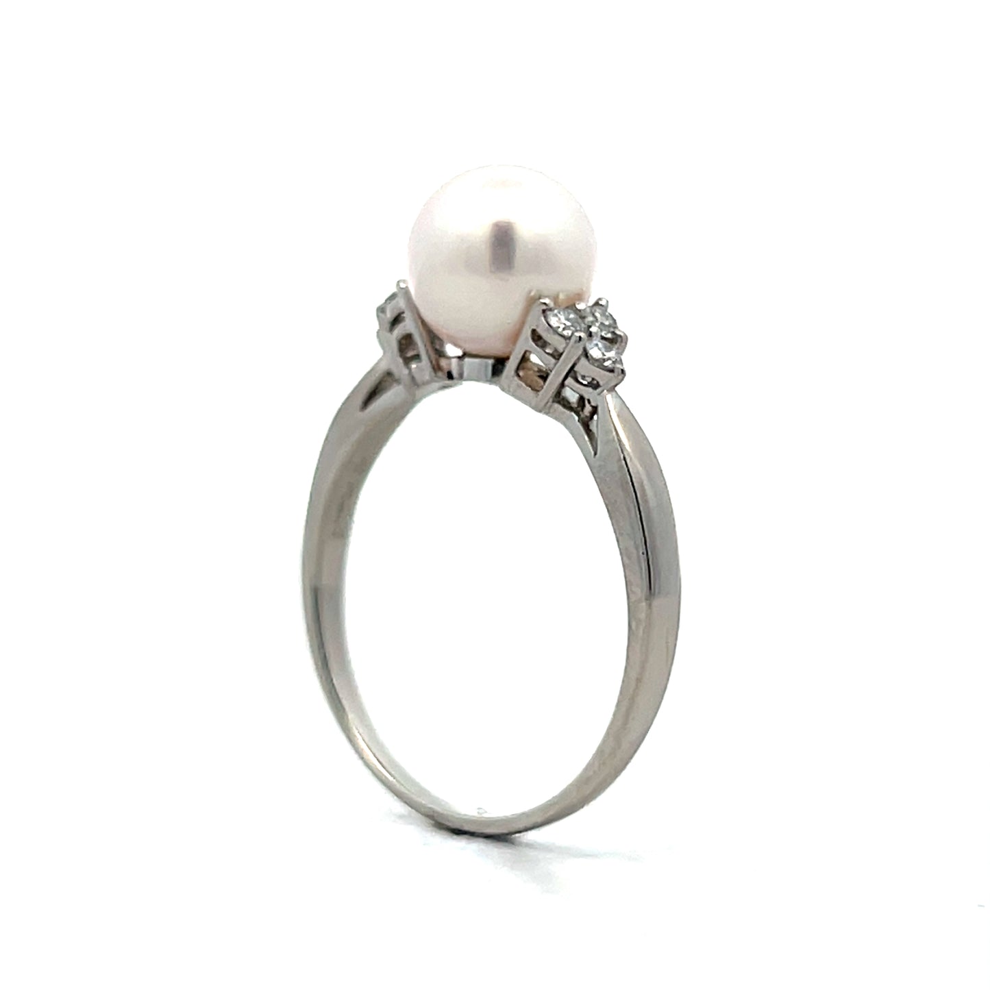 Pearl & Diamond Right Hand Ring in Platinum