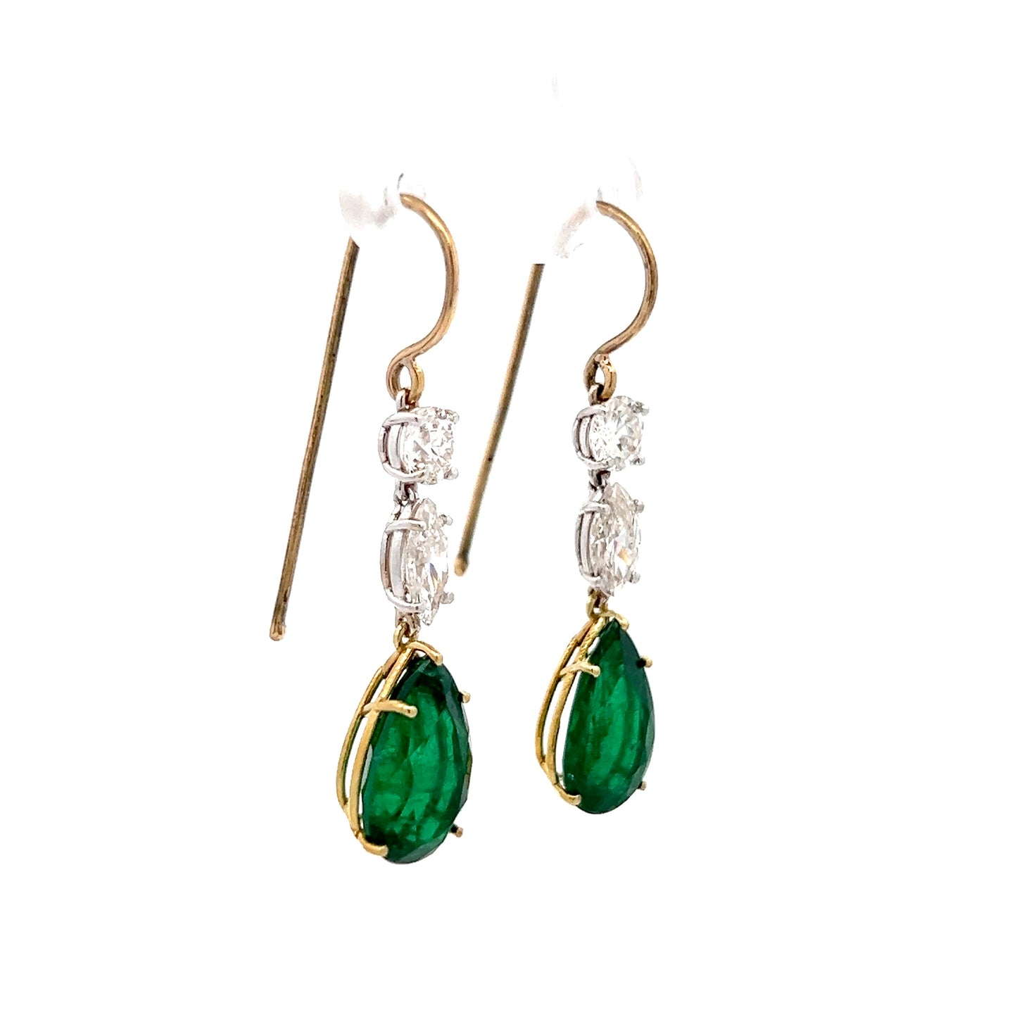 4.56 Pear Emerald & Diamond Drop Earrings in 14k