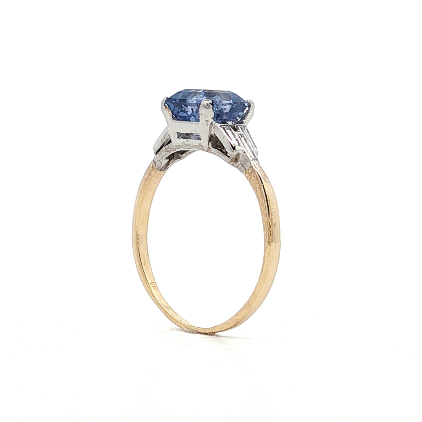 2.29 Vintage Deco Square Sapphire Engagement Ring 14k