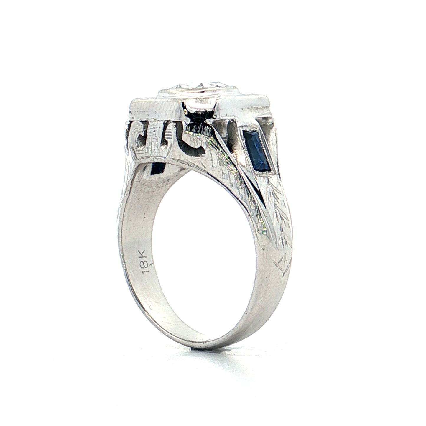 .74 Mens Antique Rose Cut Diamond Ring 18k White Gold