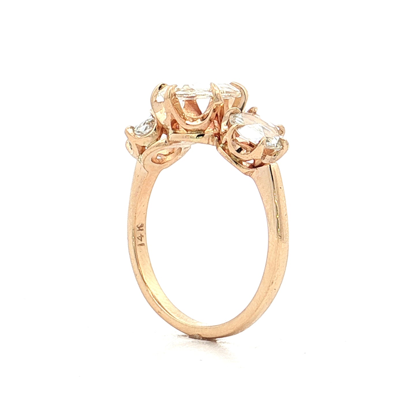 .93 Three Stone Rose Cut Diamond Engagement Ring 14k