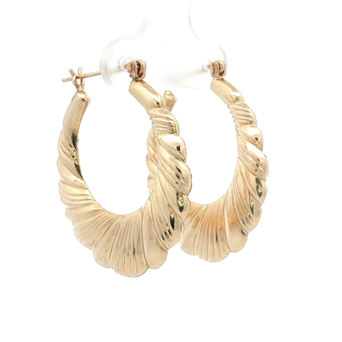 Scalloped Pattern Hoop Earrings 14k Yellow Gold