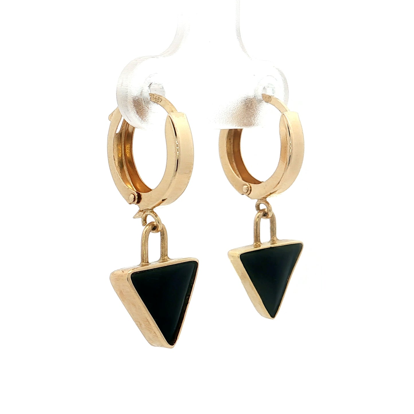 Black Enamel Huggie Dangle Earrings 14k Yellow Gold