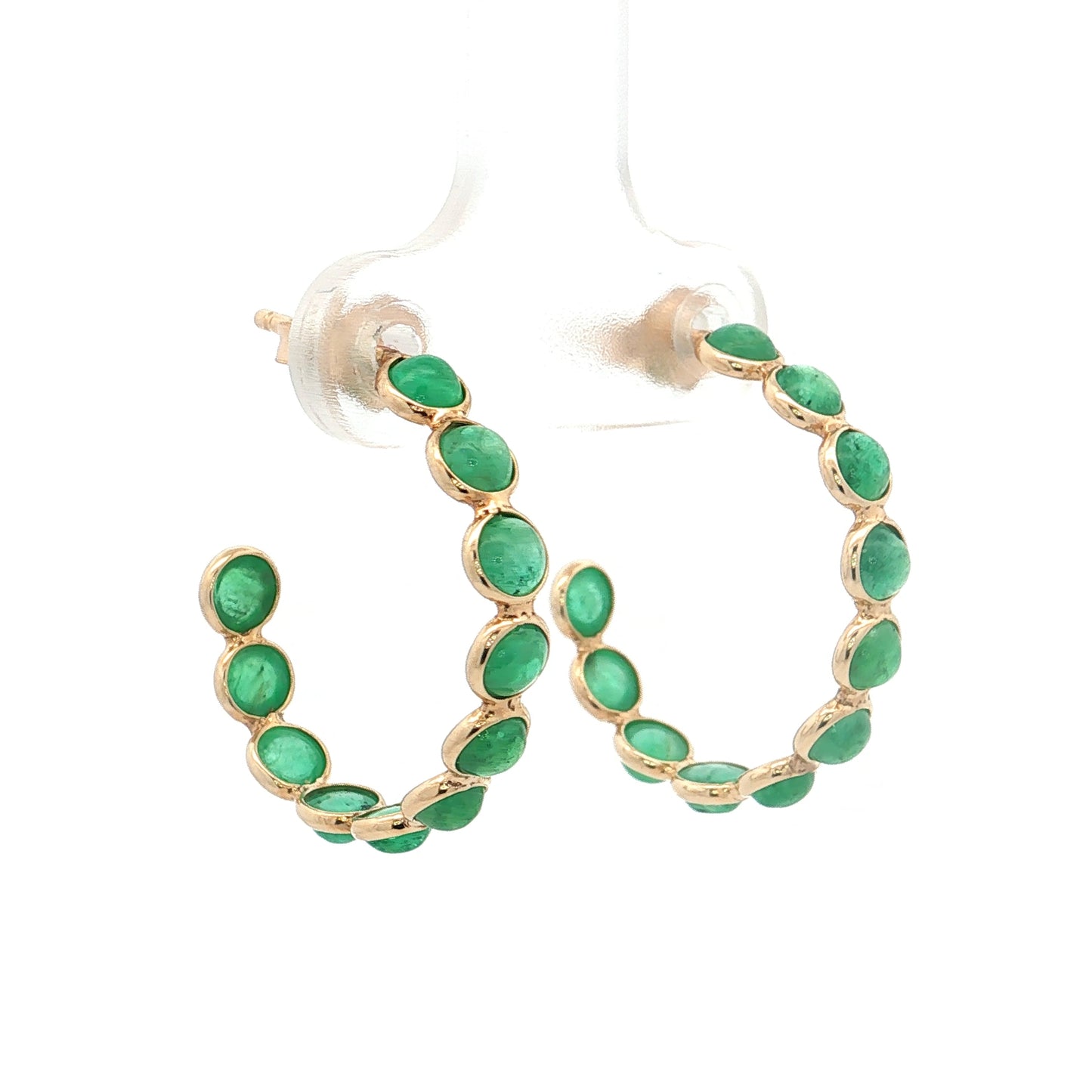 3.60 Bezel Emerald Hoop Earrings 14k Yellow Gold