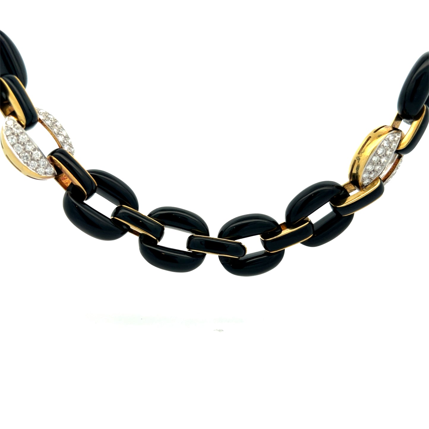 13 Carat Pave Diamond & Onyx Necklace 18k Yellow Gold