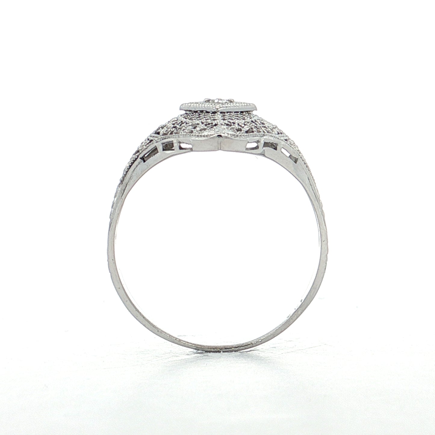 .04 Vintage Art Deco Diamond Filigree Cocktail Ring 14k