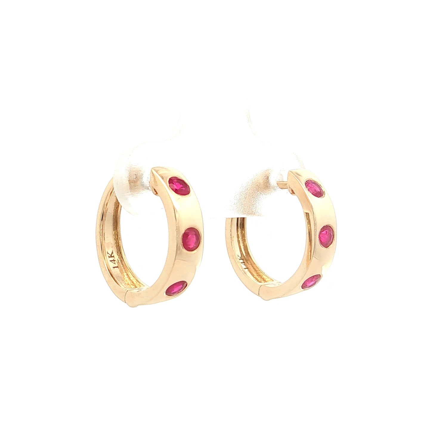 .50 Ruby Huggie Hoop Earrings 14k Yellow Gold
