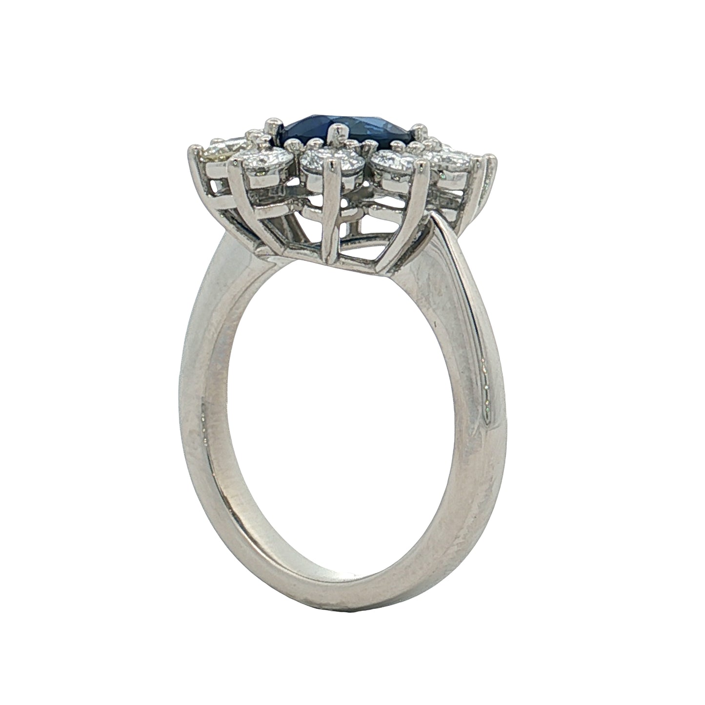 1.39 Oval Blue Sapphire and Diamond Halo Ring in Platinum