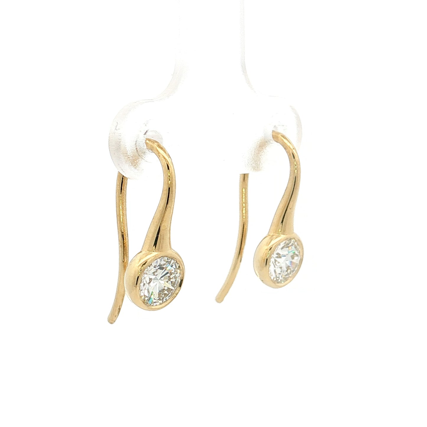 1.01 Bezel Diamond Drop Earrings 18k Yellow Gold