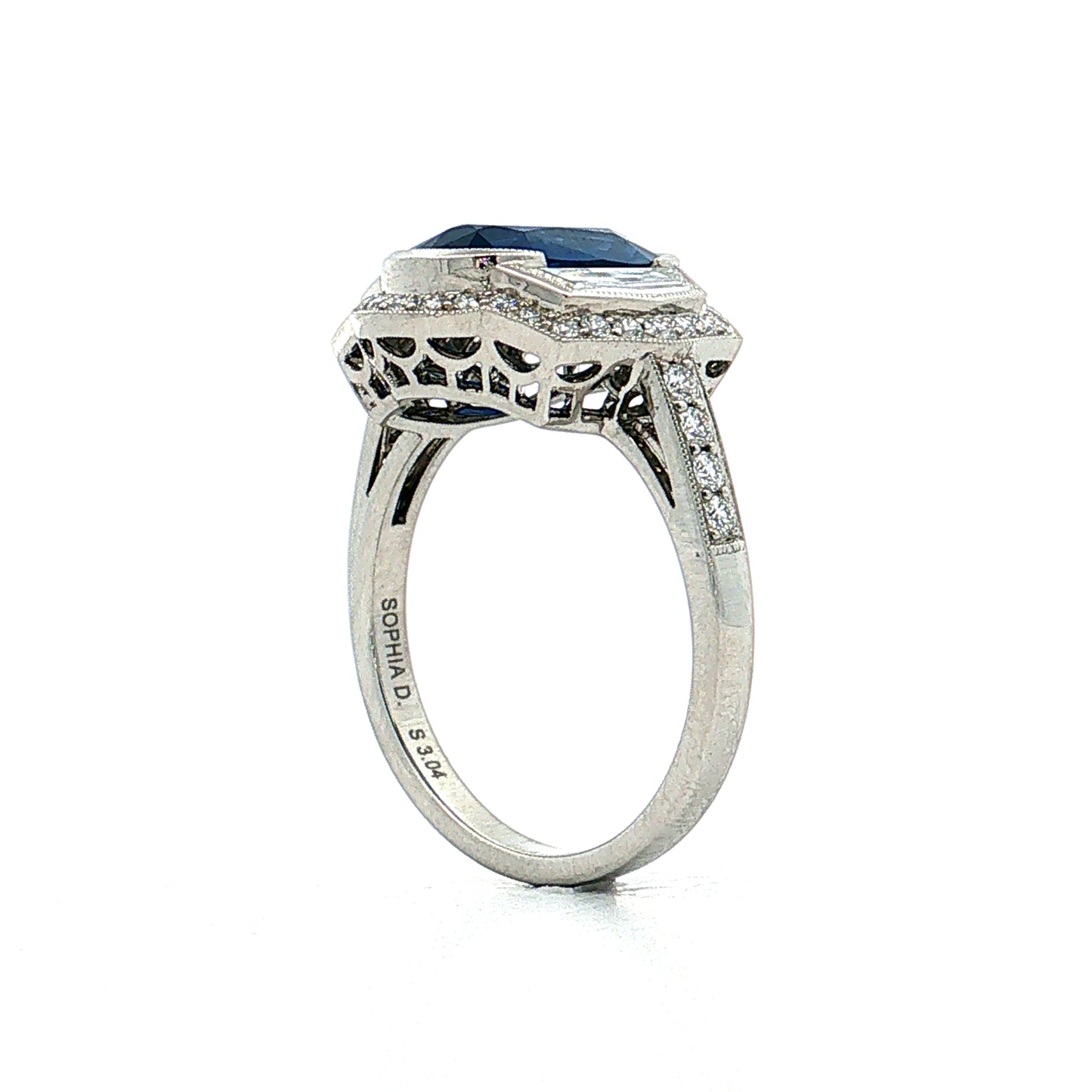 3.04 Blue Sapphire Diamond Halo Engagement Ring Platinum