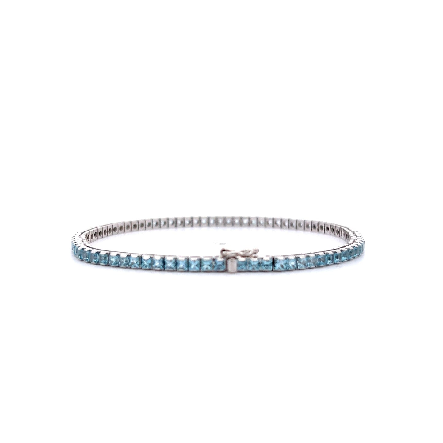 4.05 Princess Aquamarine Line Bracelet 14k White Gold