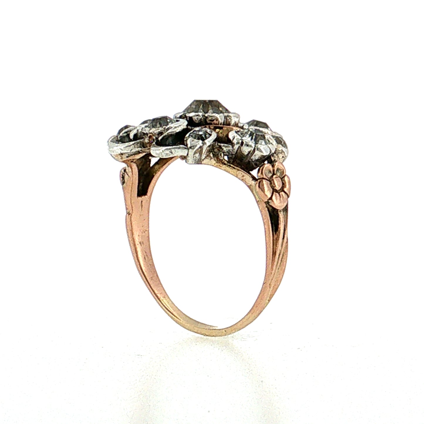 1.10 Antique Georgian Diamond Cocktail Ring 14k & Silver