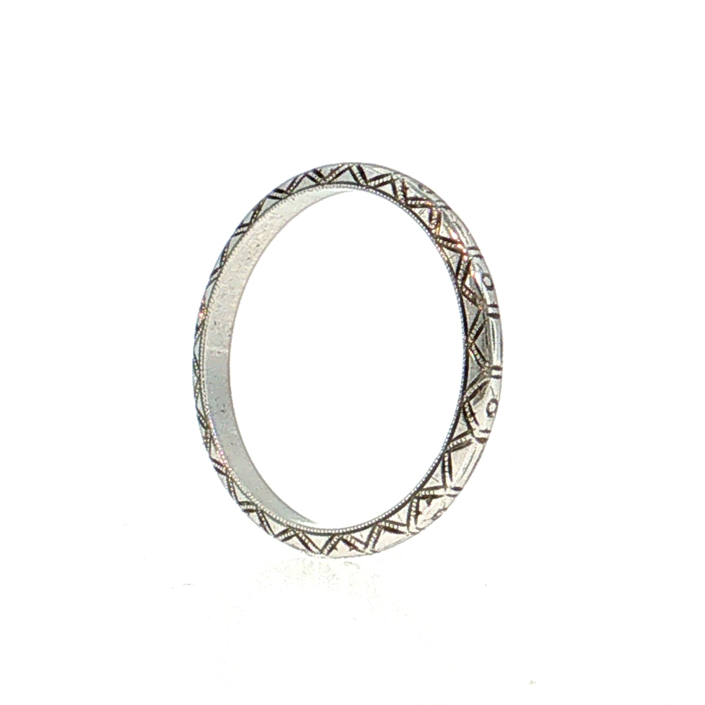 Antique Art Deco Engraved Wedding Band 18k White Gold