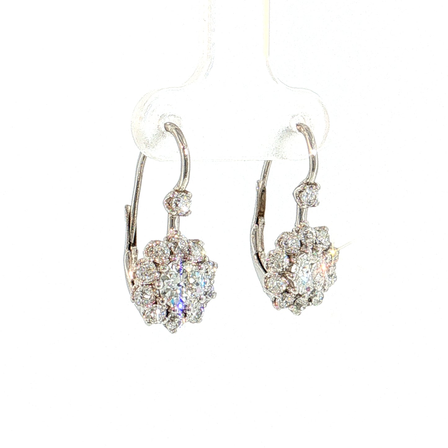 1.10 Old European Diamond Cluster Drop Earrings 14k White Gold
