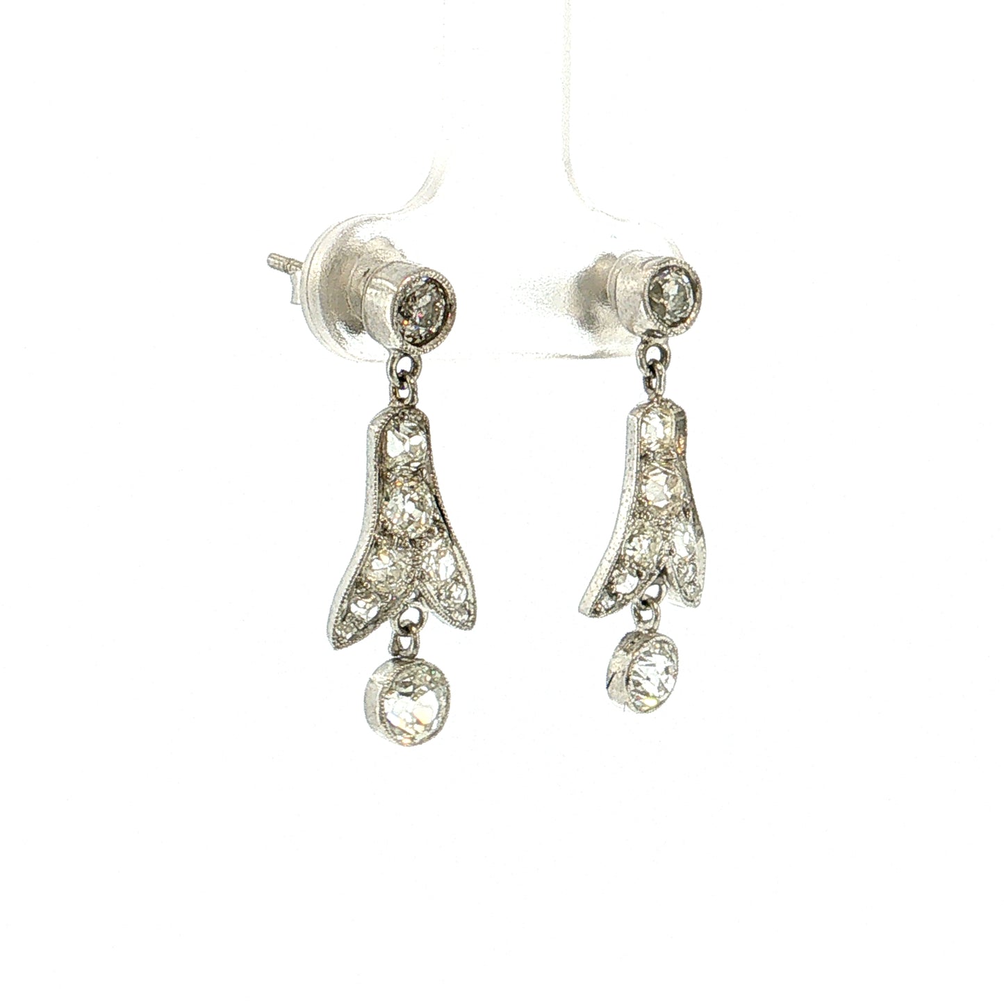1.48 Art Deco Diamond Drop Earrings Platinum