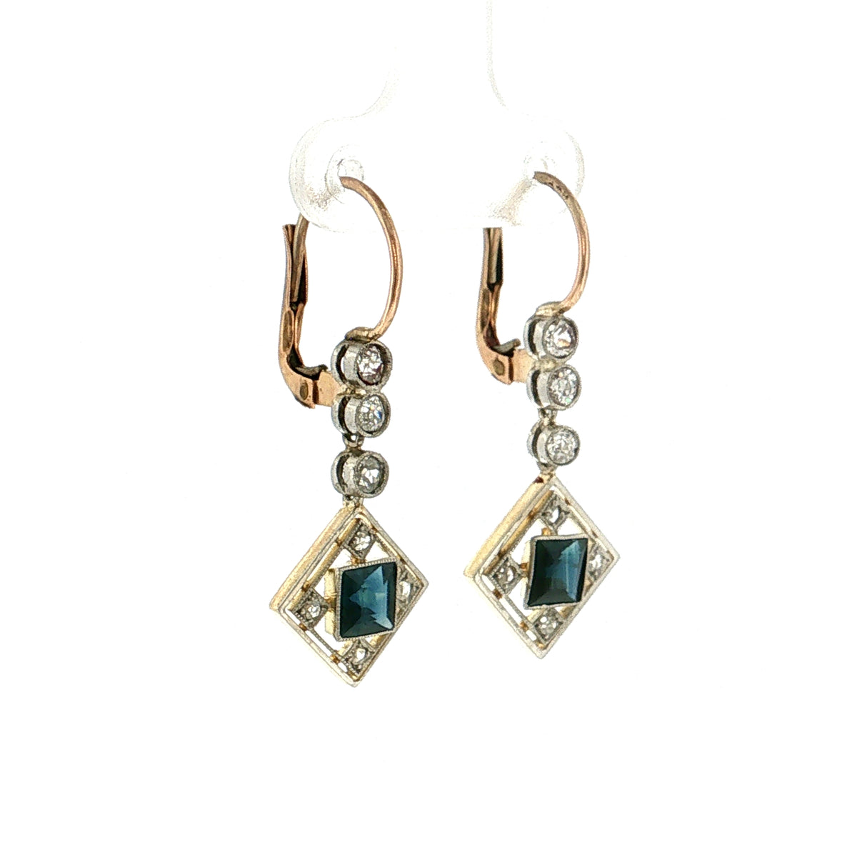 1.30 Antique Edwardian Sapphire & Diamond Drop Earrings 18k