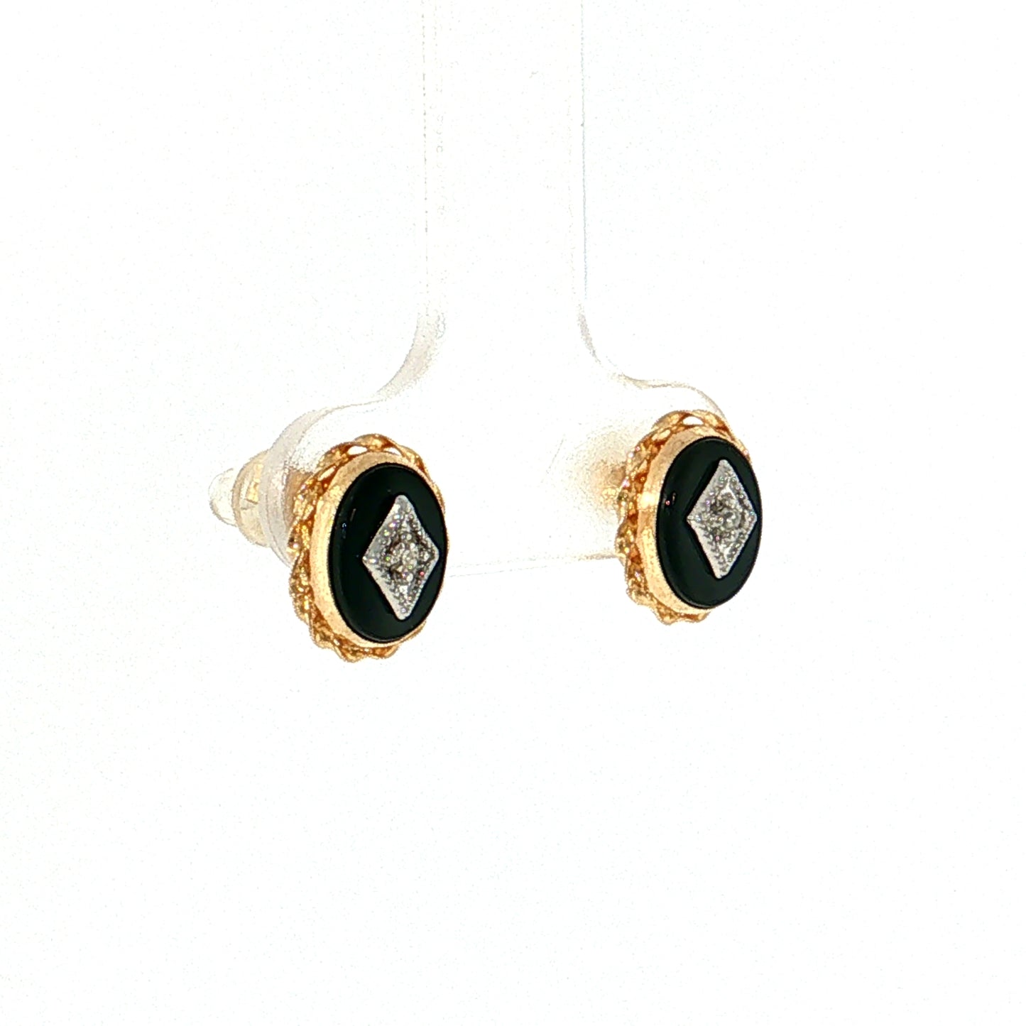 Vintage Mid-Century Onyx Diamond Studs 14k