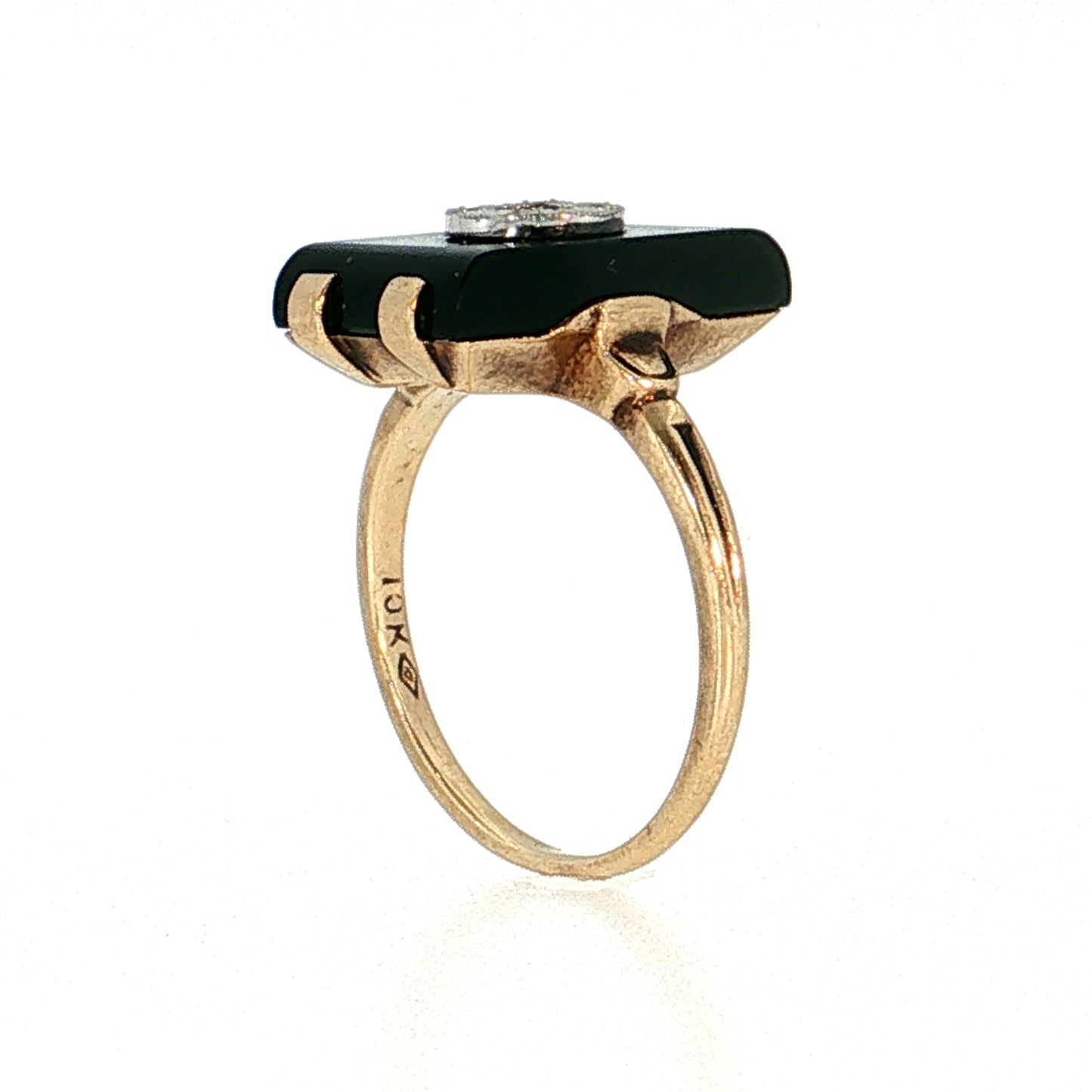Antique Art Deco Onyx & Diamond Cocktail Ring 10k