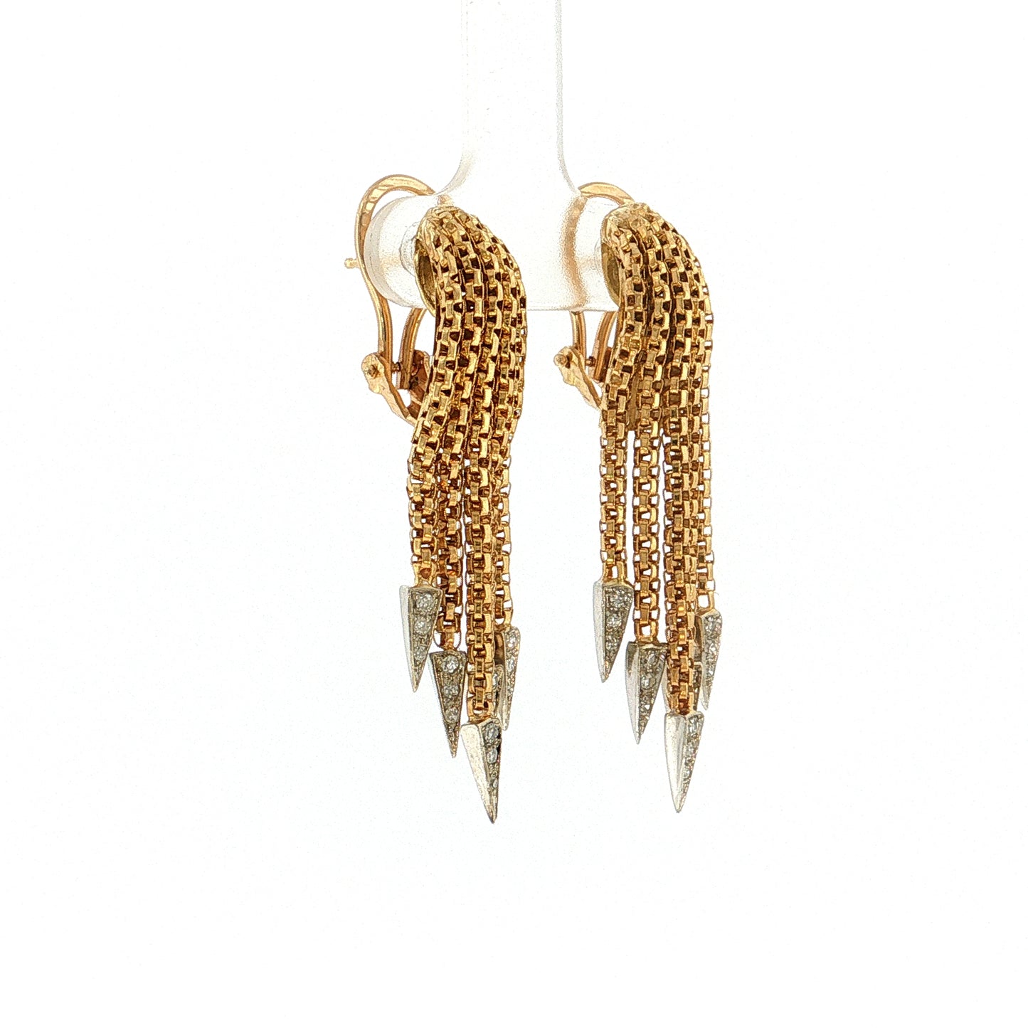 .28 Vintage Mid-Century Diamond Tassel Earrings 18k