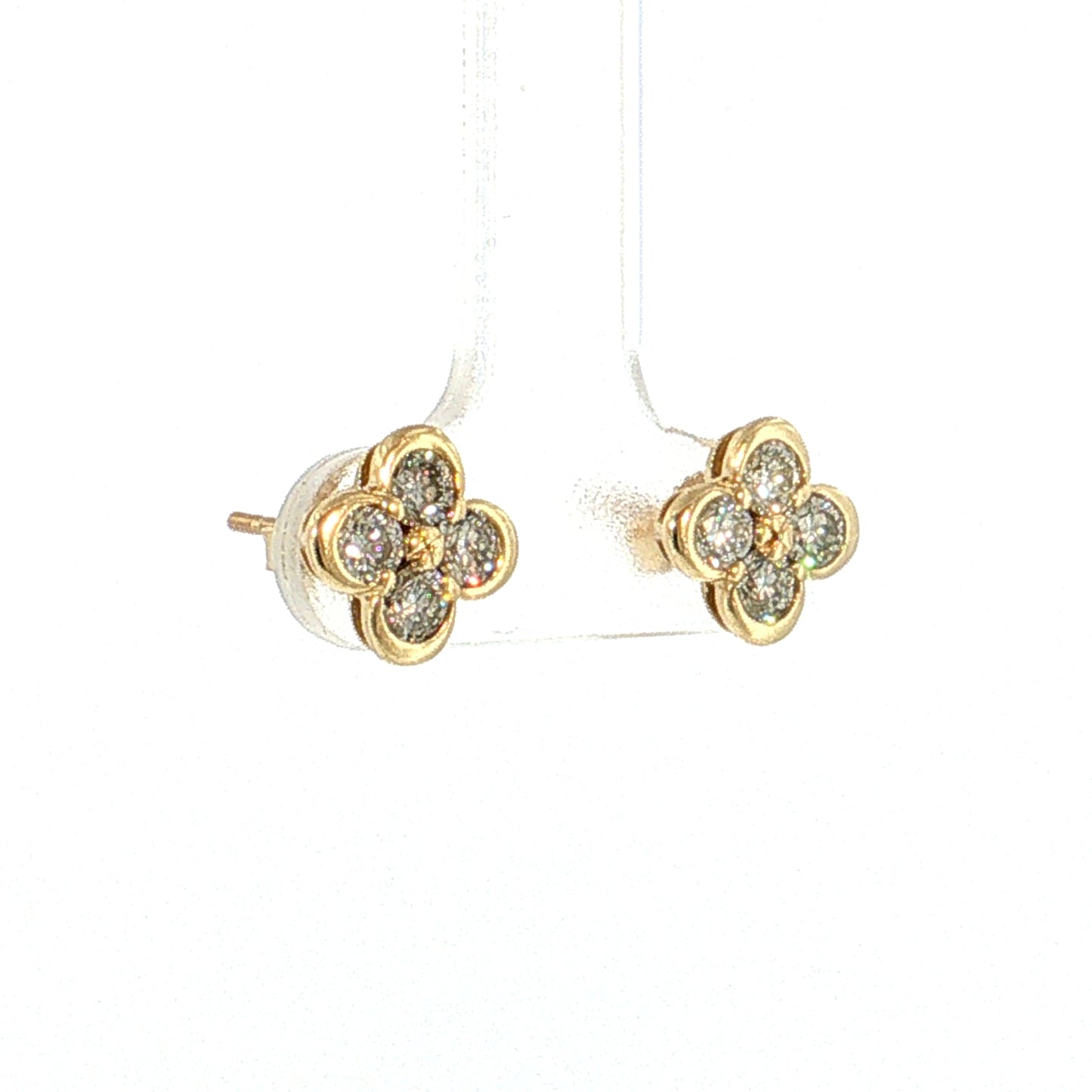 .95 Diamond Clover Stud Earrings 14k Yellow Gold