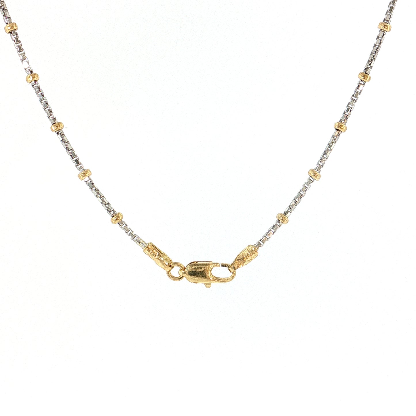 19" Two-Tone Beaded Chain Necklace 14k Gold