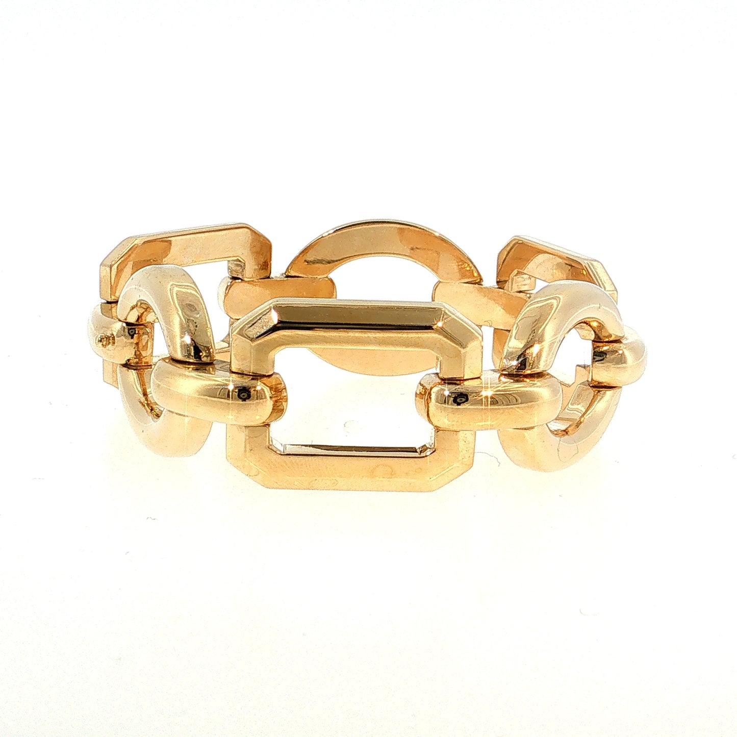 Vintage Mid-Century Oversized Geometric Link Bracelet 14k Yellow Gold