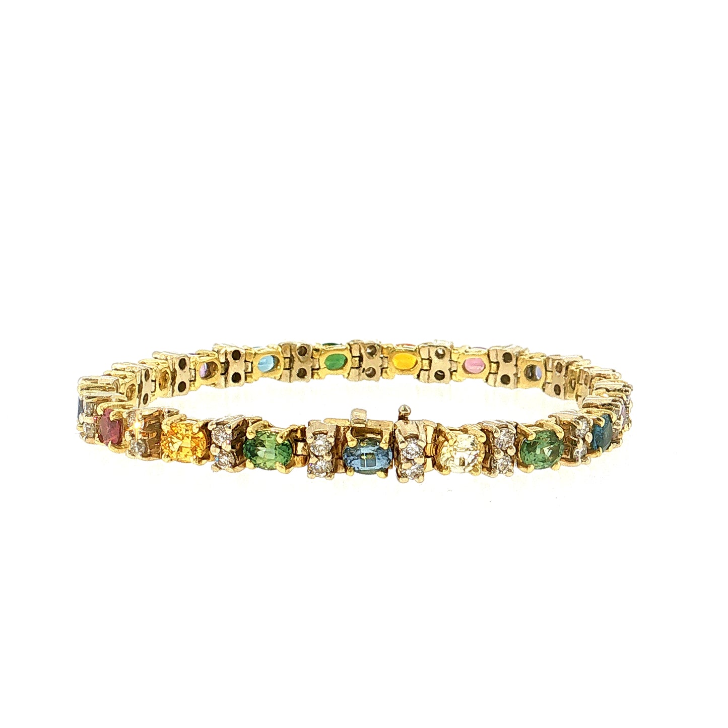 8.36 Rainbow Sapphire & Diamond Bracelet 18k Yellow Gold
