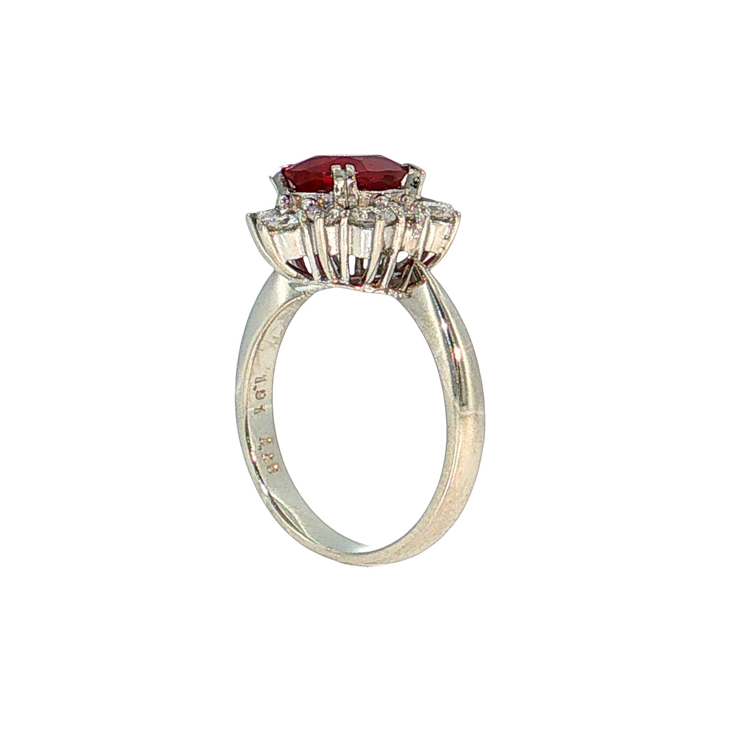 1.91 Oval Ruby & Diamond Halo Ring Platinum