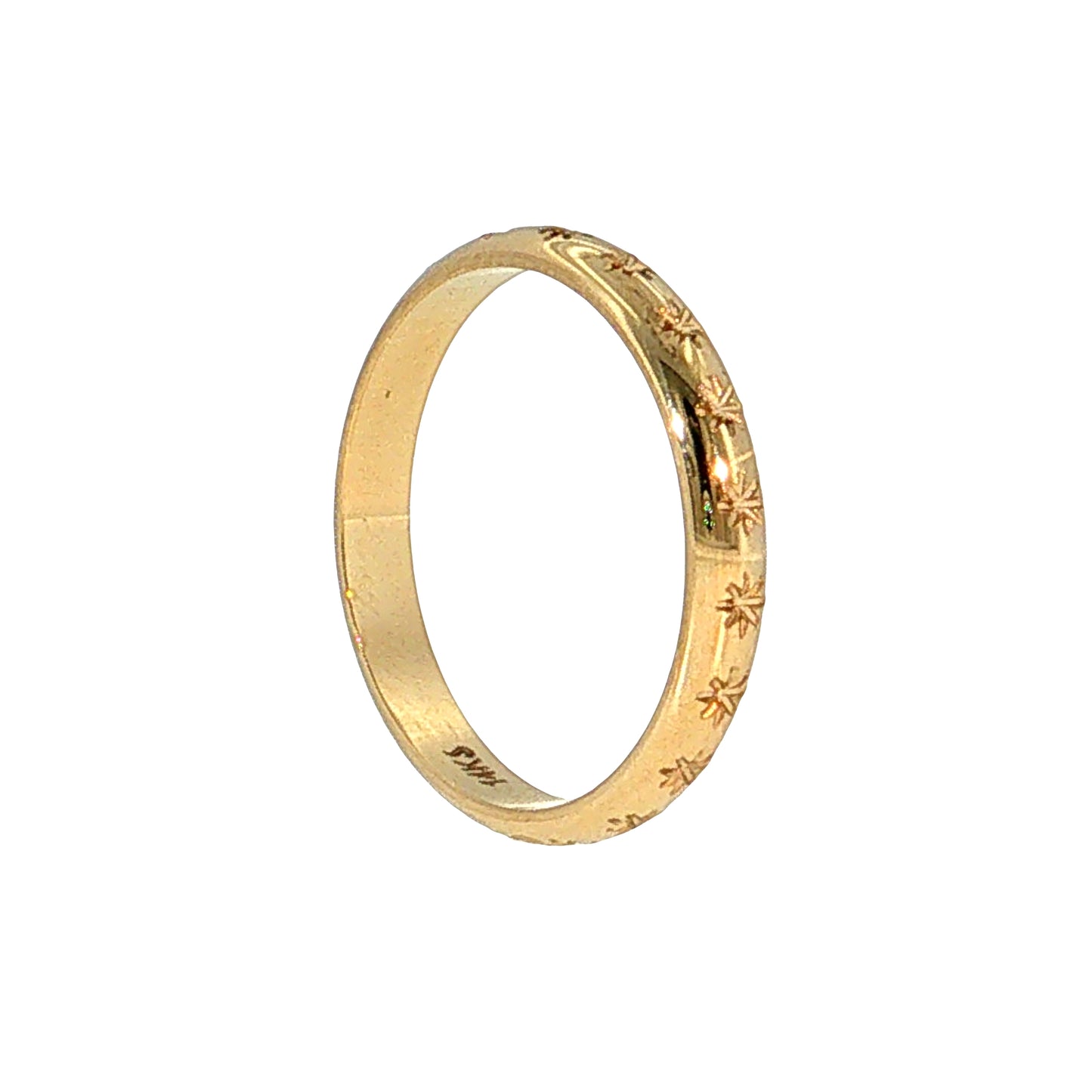 Star Engraved Stacking Wedding Band 14k Yellow Gold