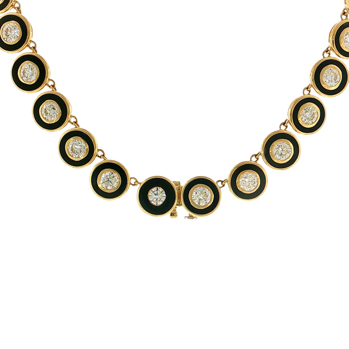 15.47 Round Brilliant Diamond Bezel Necklace 18k Yellow Gold