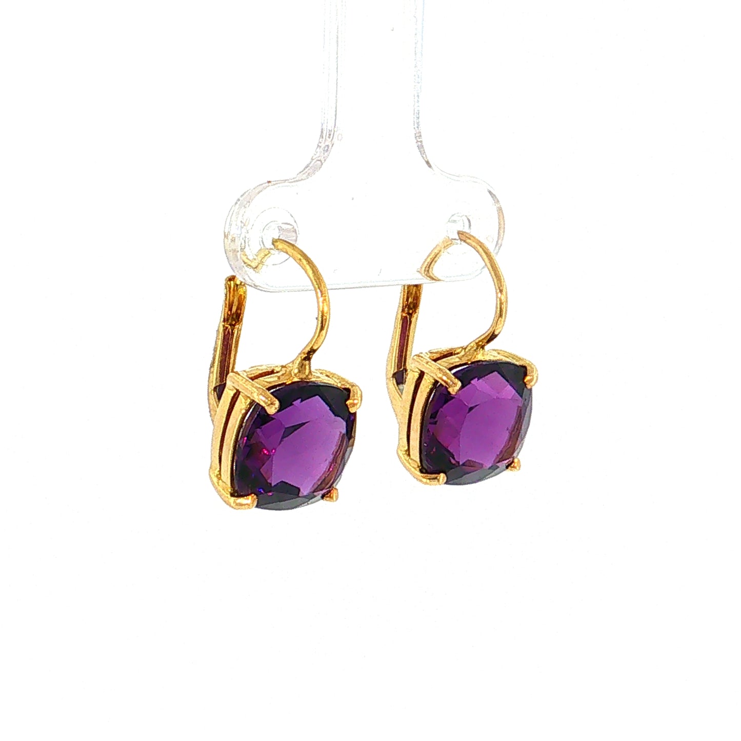 7.30 Cushion Amethyst Drop Earrings 18k Yellow Gold