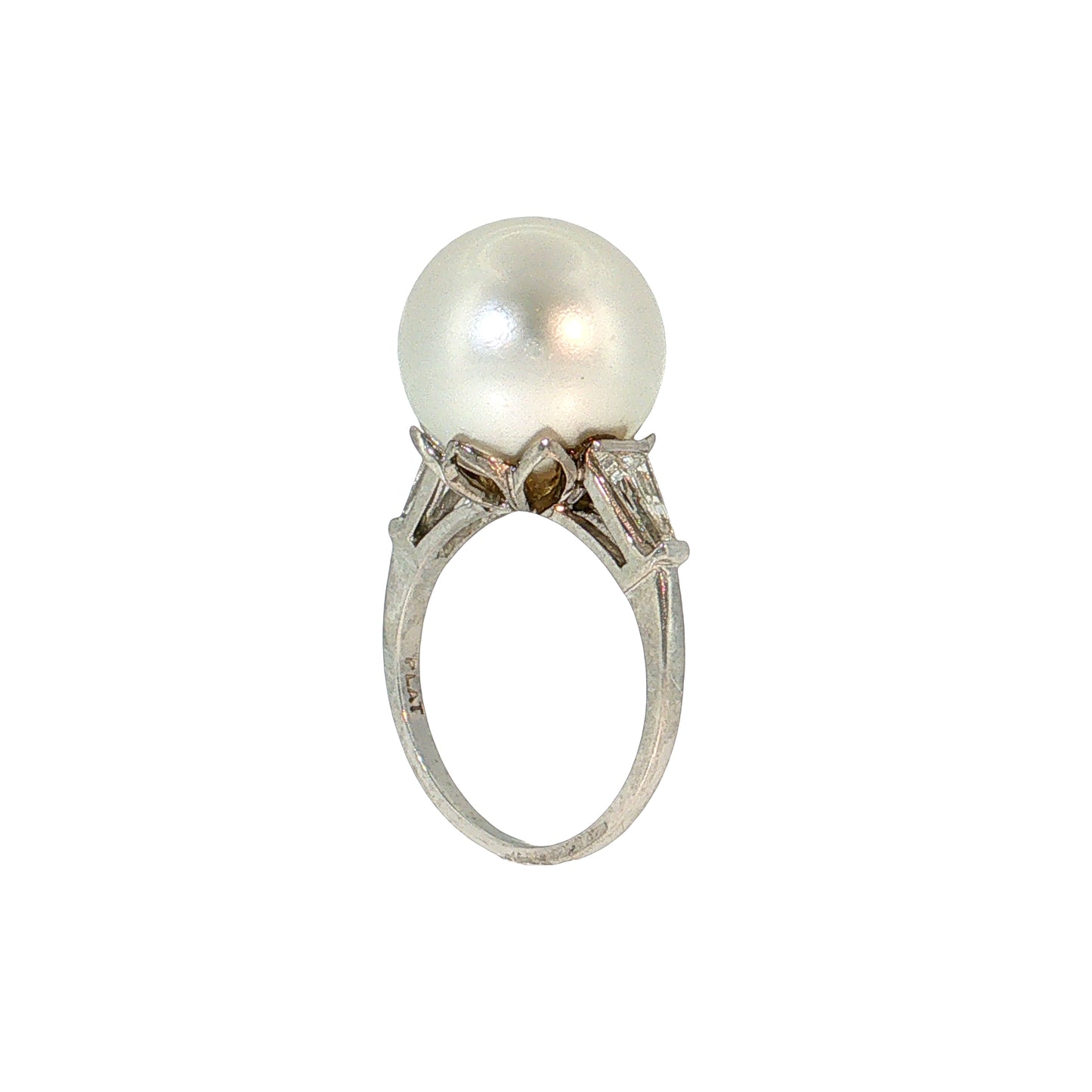 .80 Vintage Mid-Century Pearl & Diamond Cocktail Ring Platinum