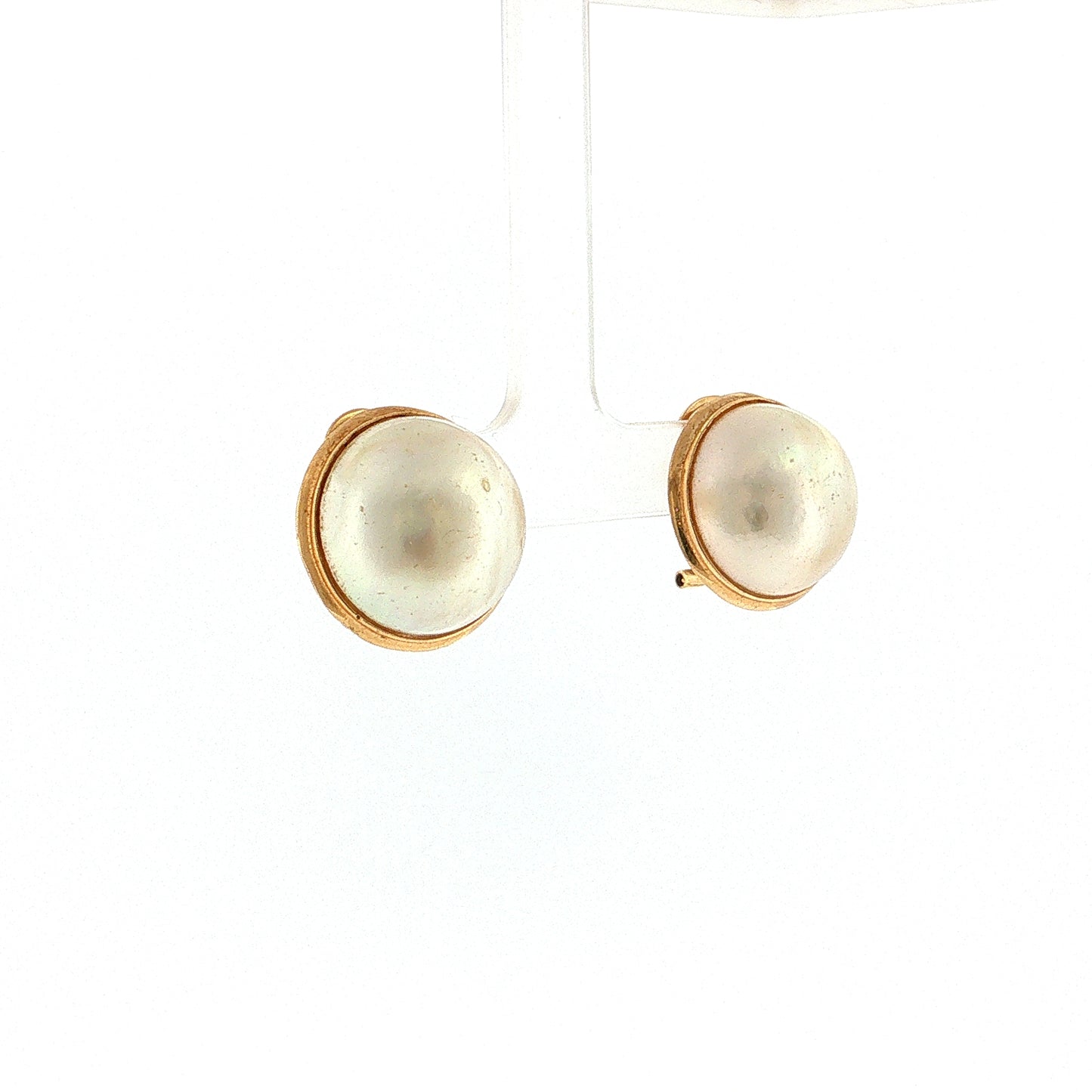 18mm Mabe Pearl Stud Earrings 14k Yellow Gold