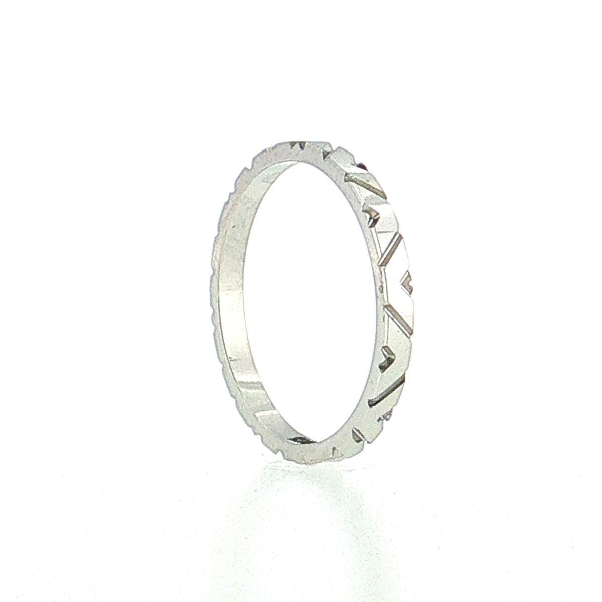 Flat Edge Geometric Engraved Wedding Band 14k White Gold
