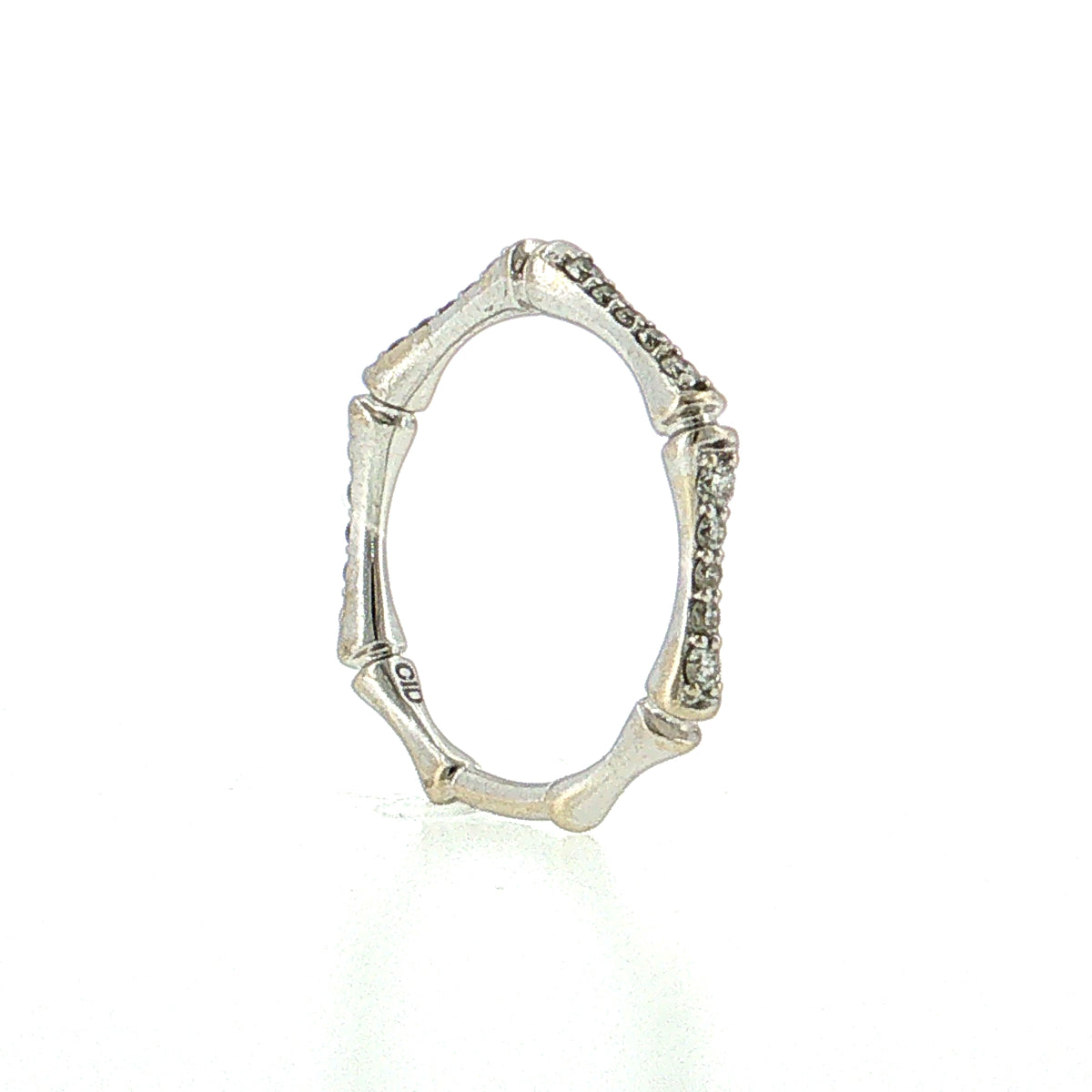 .14 Diamond Bamboo Pave Stacking Ring 14k White Gold