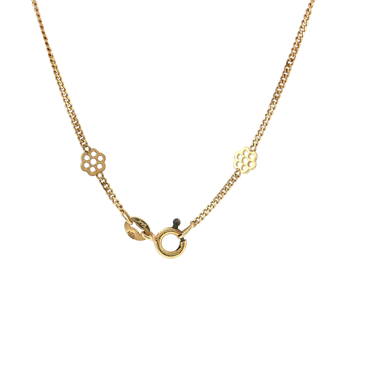 28 Inch Italian Flower Station Curb Chain Necklace 14k