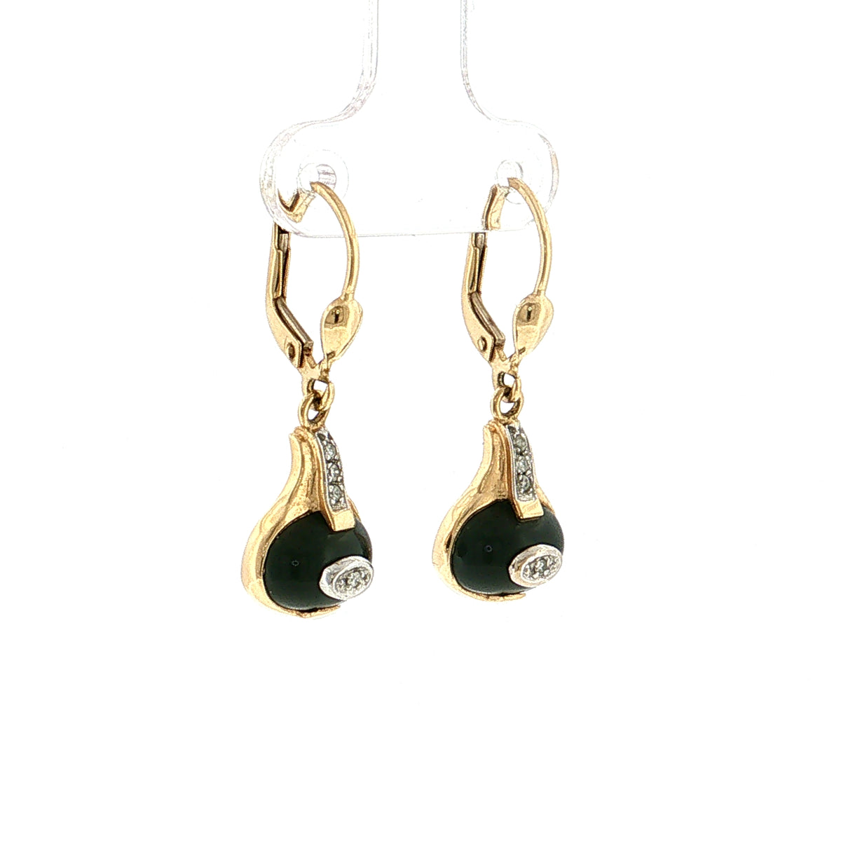 Vintage Mid-Century Diamond & Onyx Drop Earrings 14k