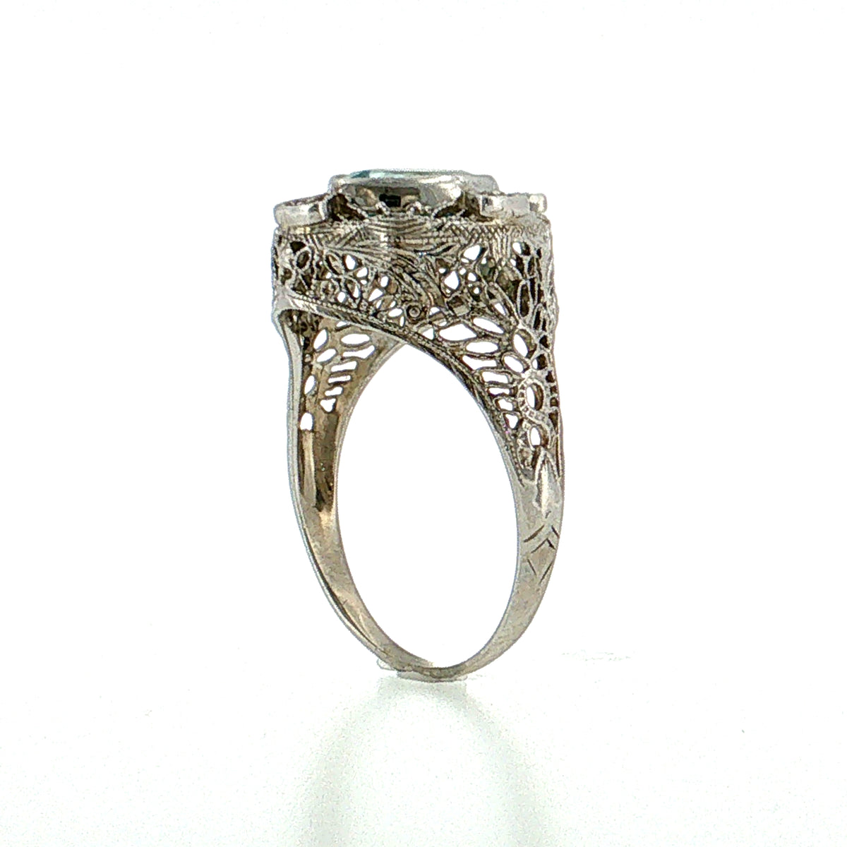 1.01 Antique Art Deco Aquamarine & Diamond Cocktail Ring 14k