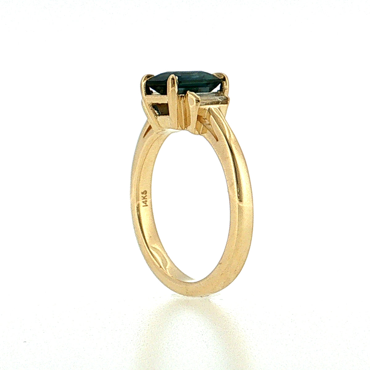 1.54 Emerald Cut Sapphire Three Stone Engagement Ring 14k