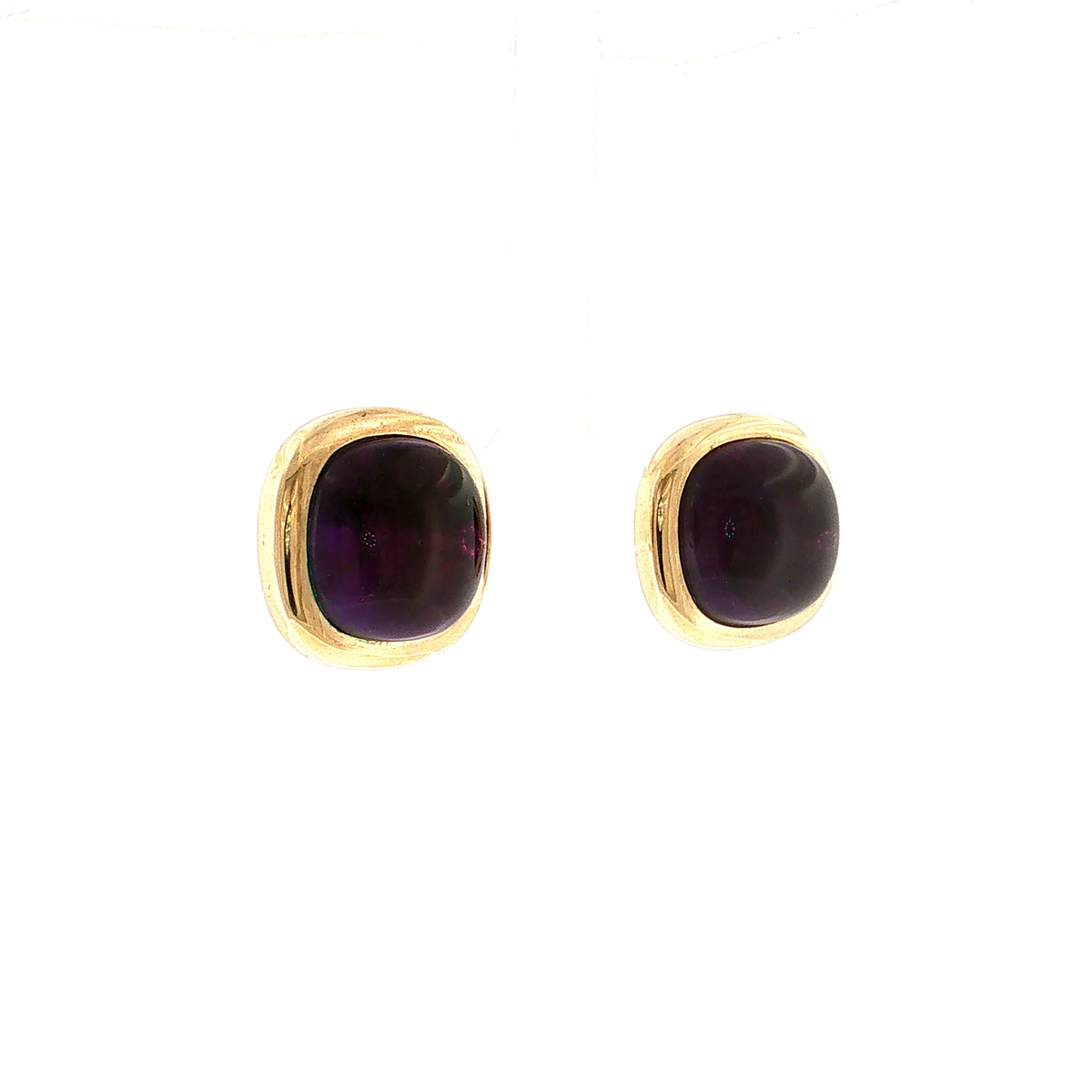 30.00 Amethyst Cabochon Stud Earrings 14K Yellow Gold