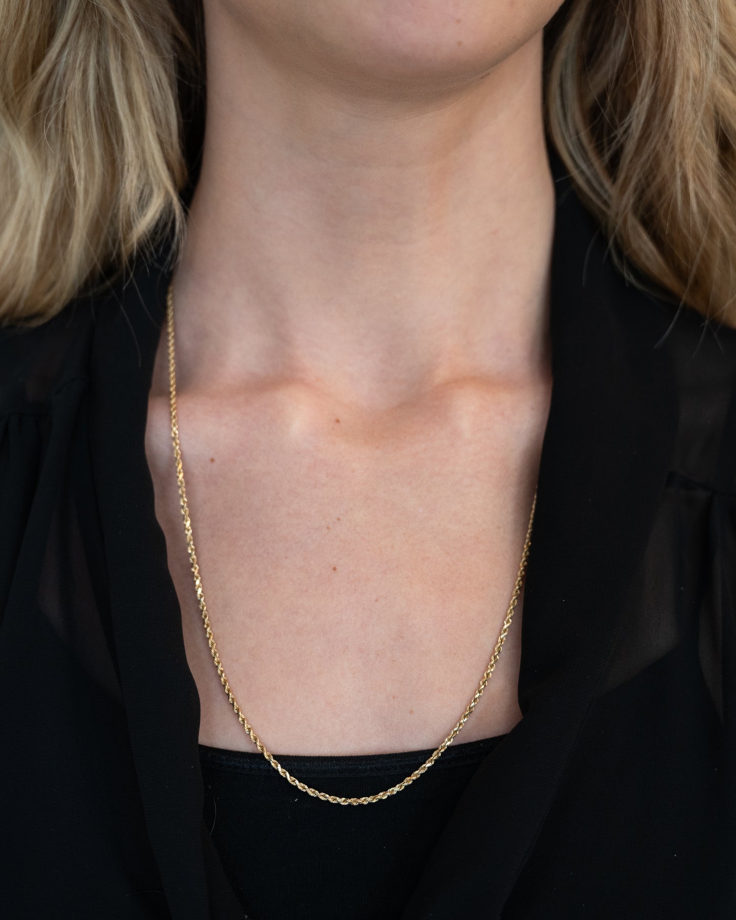 24" Diamond Cut Rope Chain Necklace 14k Yellow Gold