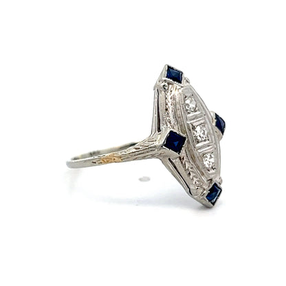 Vintage Art Deco Diamond Navette Ring in 14k White Gold