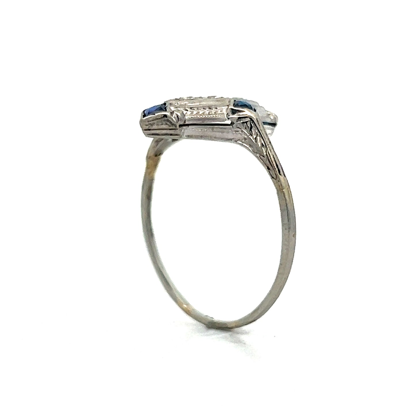 Vintage Art Deco Diamond Navette Ring in 14k White Gold