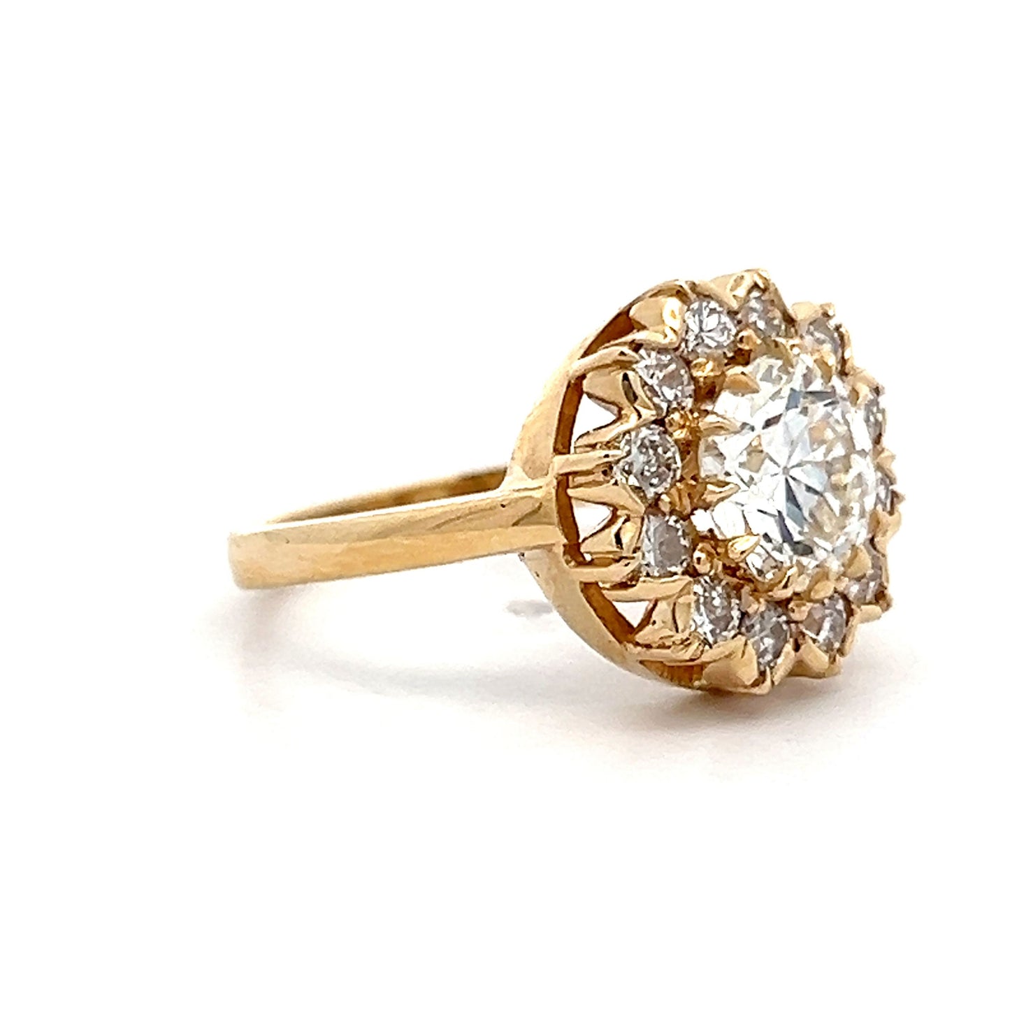 Vintage Victorian Inspired Diamond Halo Engagement Ring in Yellow Gold