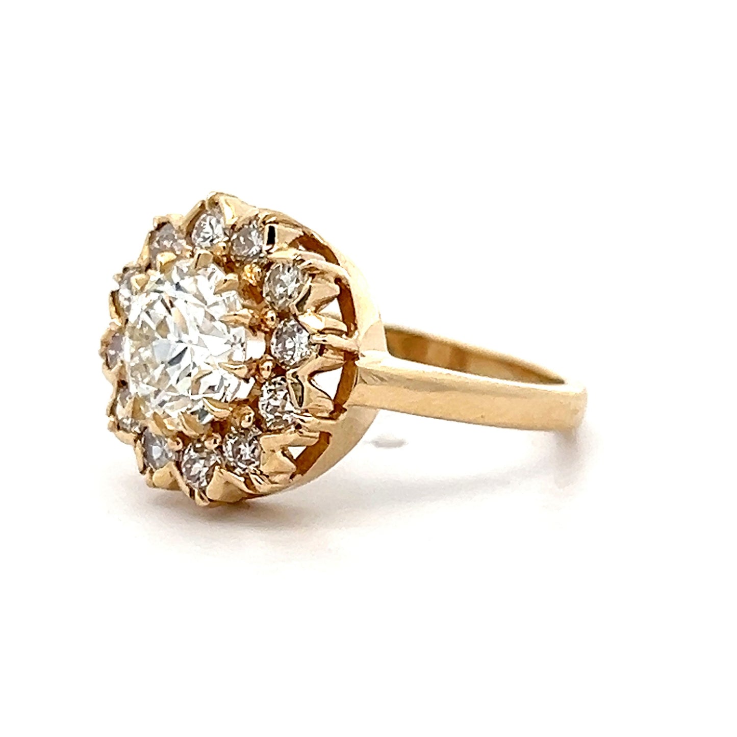 Vintage Victorian Inspired Diamond Halo Engagement Ring in Yellow Gold